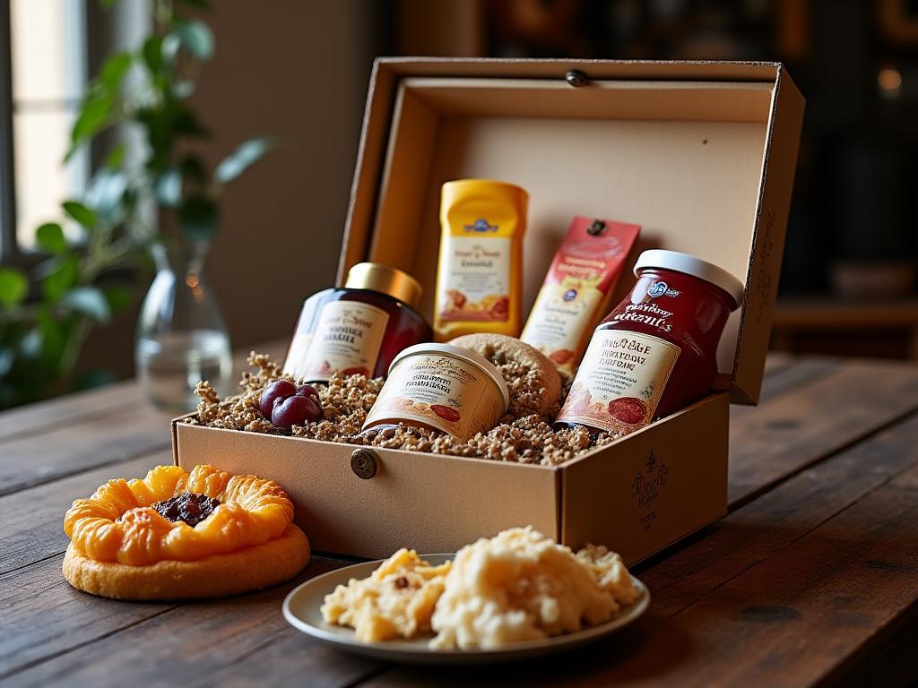 Coffret gourmand suisse ouvert avec spécialités artisanales